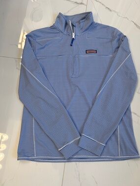 Vineyard Vines Blue & White Micro-Stripe Quarter-Zip Pullover